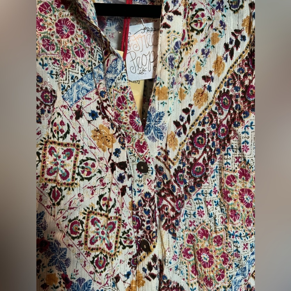 #396A NWT Free People Rafa Multicolor Patterned Blouse - Picture 3 of 8